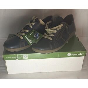 Remonte Leather Women Shoes EUR36 UK6 US7  Navy Blue Soft Lace Up Zipper NWOB